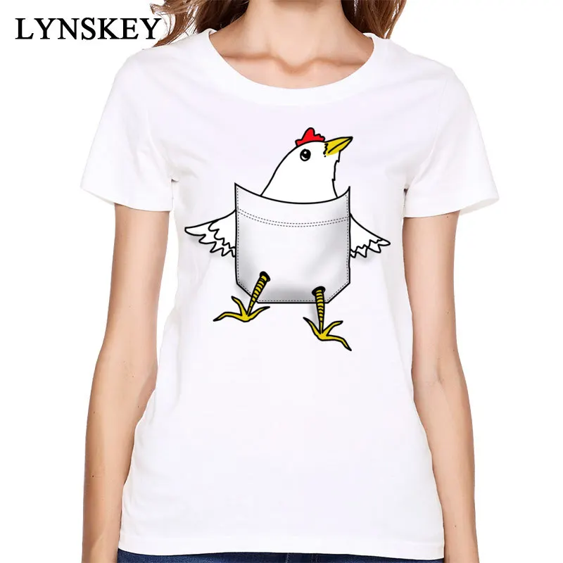 

Free Shipping Funny Pocket Chicken 100% Cotton Women's Regular Round Collar Tee Shirts New Brand Cartoon Girl's Casual Tops Tees