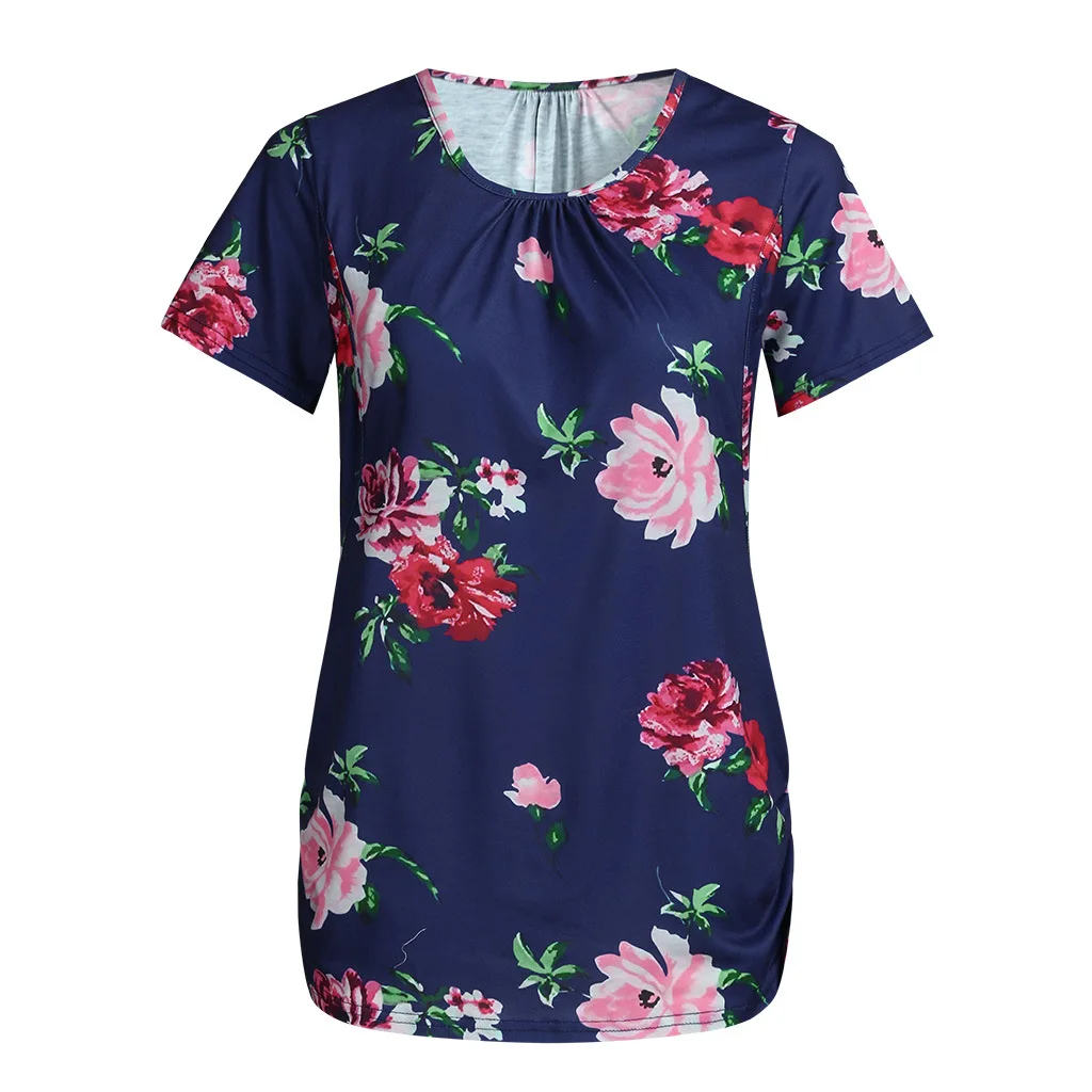 

2019 New short-sleeved round collar pure color nursing pregnant woman T-shirt T0701