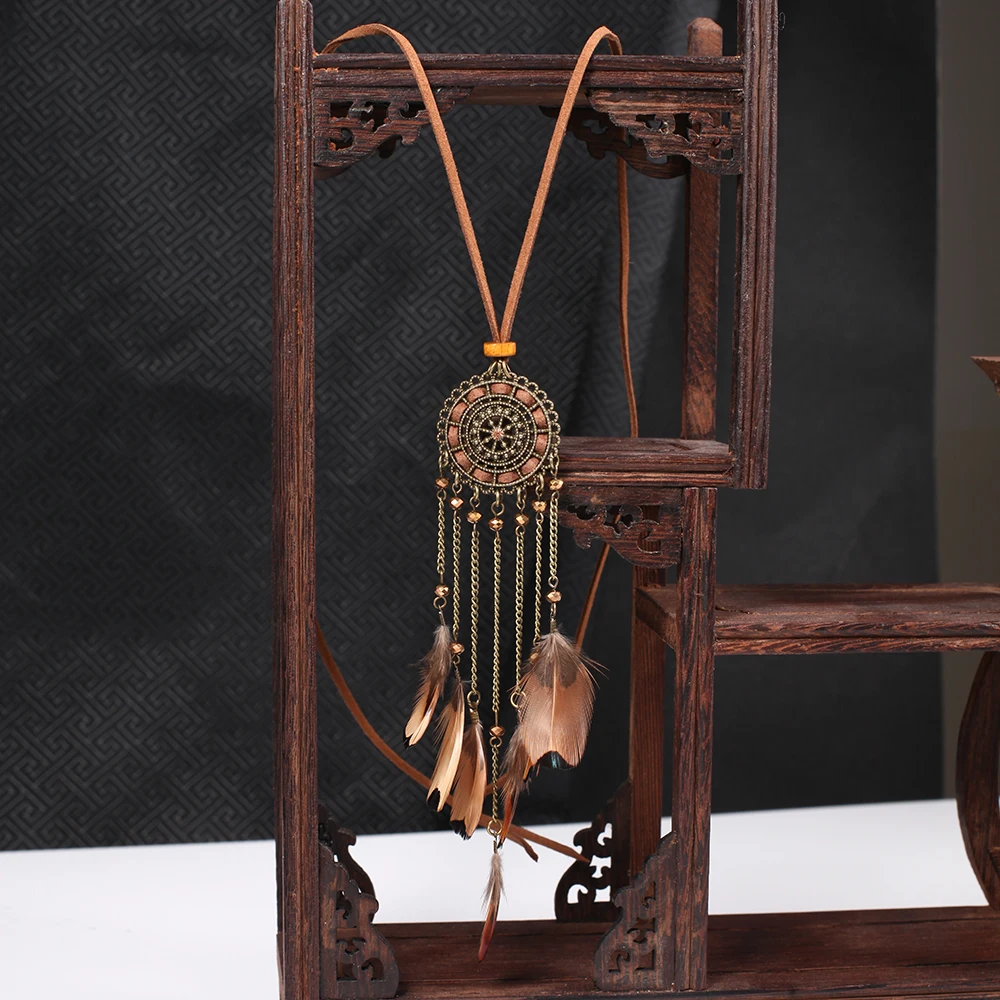 Этническое женское ожерелье в стиле панк с перьями винтажное длинное подвеской