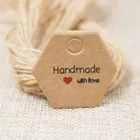 Многоугольная этикетка для одежды Zerong. Винтажная ярлык из крафт-бумагикартон. Спасибо за подарокконфетысвадебные сувениры, 100 шт. + 100 струн