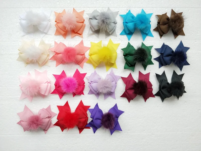 20pcs baby girl 3.5 &quot pom layer hair bows clips Fur fur pompon headwear sweet pompoms accessories Hairpins GR105 | Детская одежда и