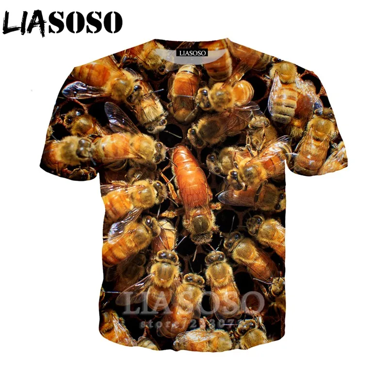 LIASOSO Summer New Men Women Sweatshirt 3D Print Animal Bee Short Sleeve T Shirt Fashion Harajuku Hip Hop Top Pullover A194-02 | Мужская