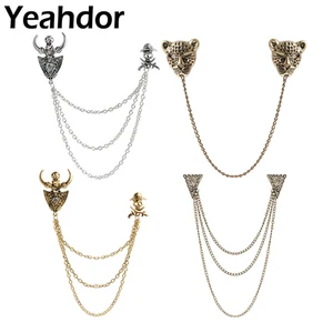 Women Mens Vintage Brooch Pin Lapel Clothing Suit Blouse Shirt Collar Neck Tip Collar Clip Holder with Chain Tassel Decoration