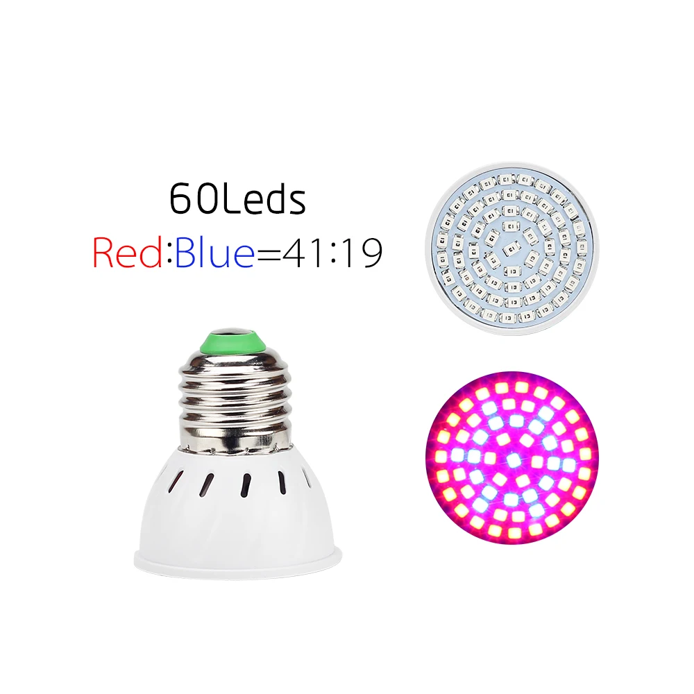 Полный спектр 60 светодиодов E27 Led Grow Light красный синий УФ растущая лампа для