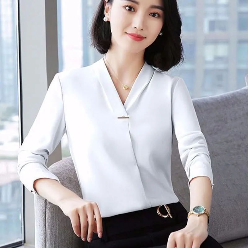 Женский офисный Топ с длинным рукавом и V-образным вырезом | Женская одежда