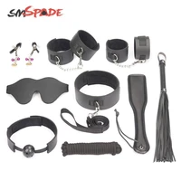 smspade bdsm games adult sex toys kit black 9pcs blindfoldmouth gagcollarhandcuffs ankle cuffswhippaddlenipplesrope