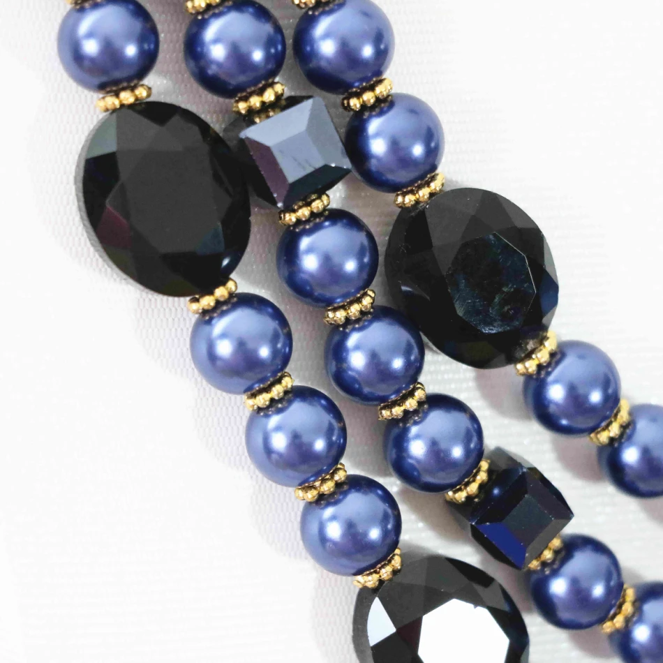 Серьги 3 ряда ожерелье синий круглый корпус имитация жемчуга счеты овальные