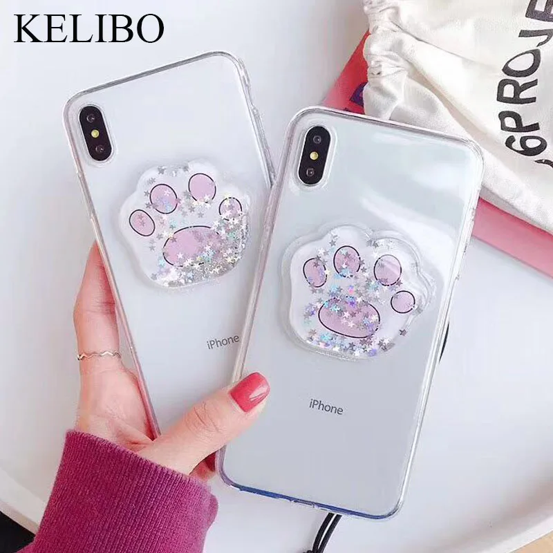 Мягкий чехол для iPhone 6 6s 7 8 Plus X XS Max XR 3D жидкий Кошачий коготь блестящий песочный