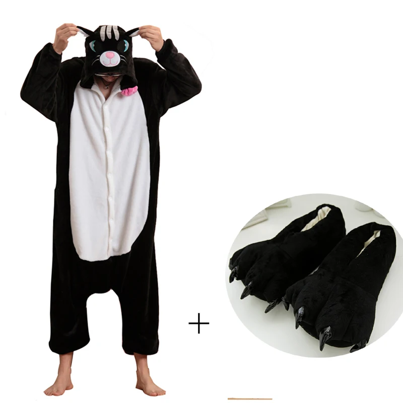 Pijamas de animales de gato para mujeres y adultos, ropa de dormir, disfraz de franela de una pieza, mono de cuerpo completo para Halloween