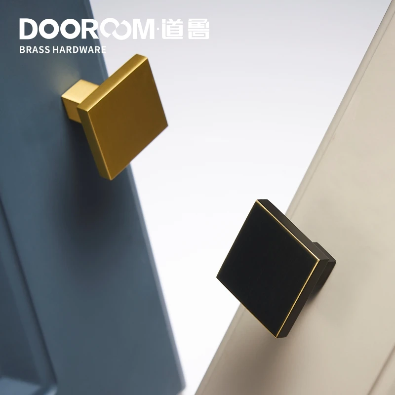 Dooroom Brass Furniture Handles Modern Nordic Square Wardrobe Dresser Cupboard Cabinet Door Drawer Shoe Box Pulls Knobs