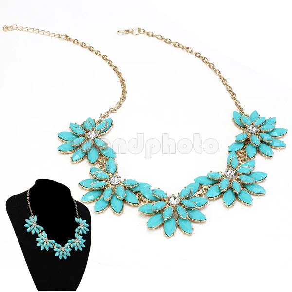 New Design Women Blue Acrylic Floral Bib Statement Collar Chain Necklace Gift | Украшения и аксессуары