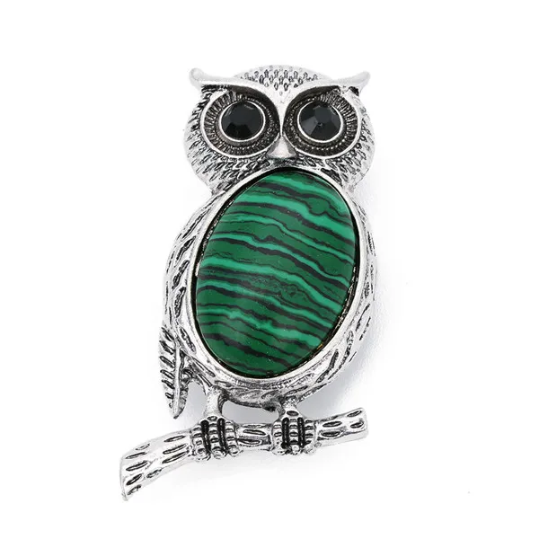 malachite Новые милые животные сова, Броши для женщин мужчин натуральный камень тигровый глаз кабошоны булавки брошь вечерние ювелирные изделия Аксессуары подарок - Окраска металла: malachite