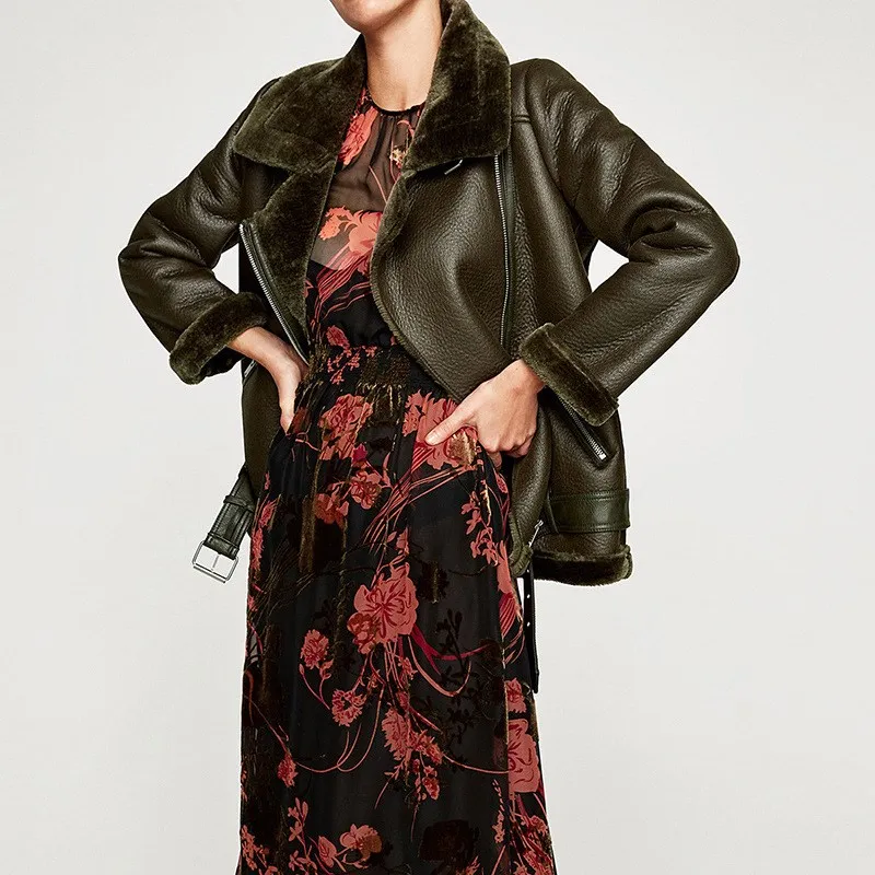 2018 Autumn Winter Women Pu Leather Coat Zipper Sashes Warm Jacket Casual Fashion Imitation Fur Outwear | Женская одежда