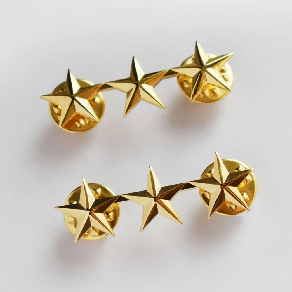 

WW2 PAIR OF US OFFICER 3 STAR LIEUTENANT GENERAL RANK BADGES PIN GOLD-50037