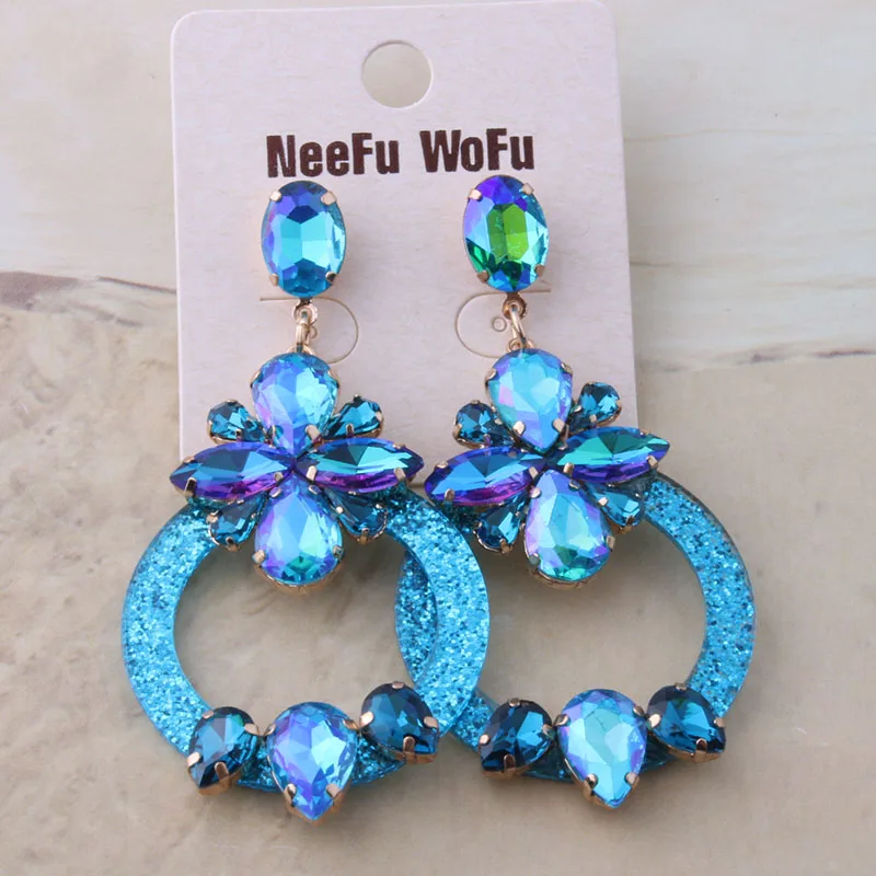 Женские полимерные серьги NeeFu WoFu большие брендовые с кристаллами длинные