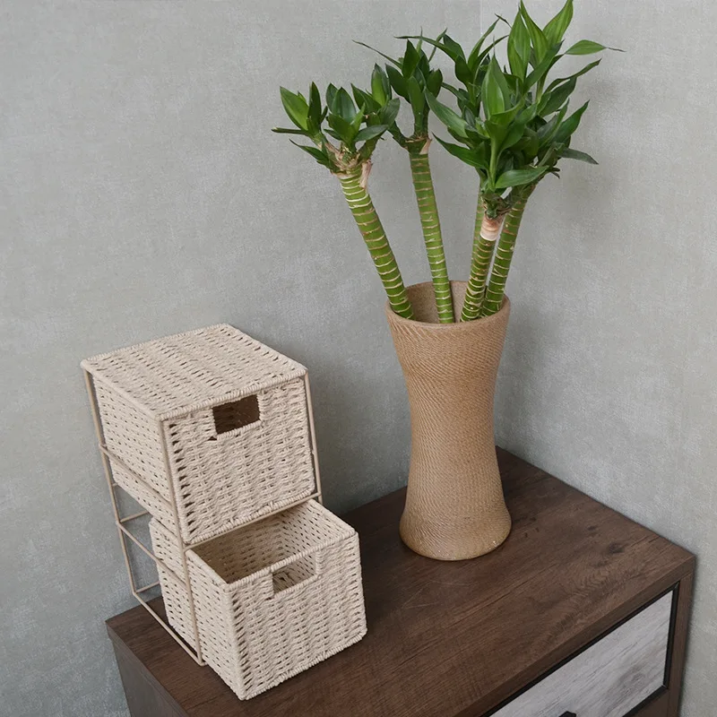 Тканые плетеный ящик для хранения корзины ящики zakka прямоугольные контейнеры органайзер для выдвижных ящиков коробка panier де rangement panier