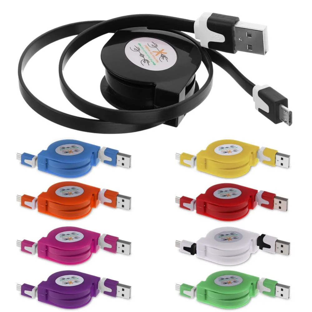 1M Micro USB V8 Retractable Extension Flat Noodle Cable Charging Sync Data Transmission For Samsung Galaxy S6/S6 Edge |