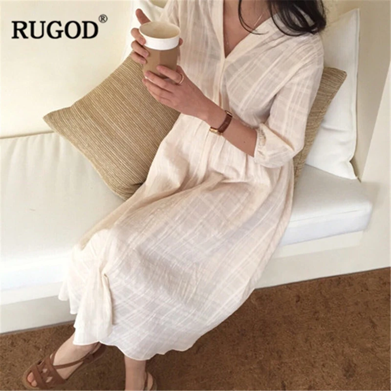 RUGOD 2019 Новое поступление женское платье с v образным вырезом короткими рукавами
