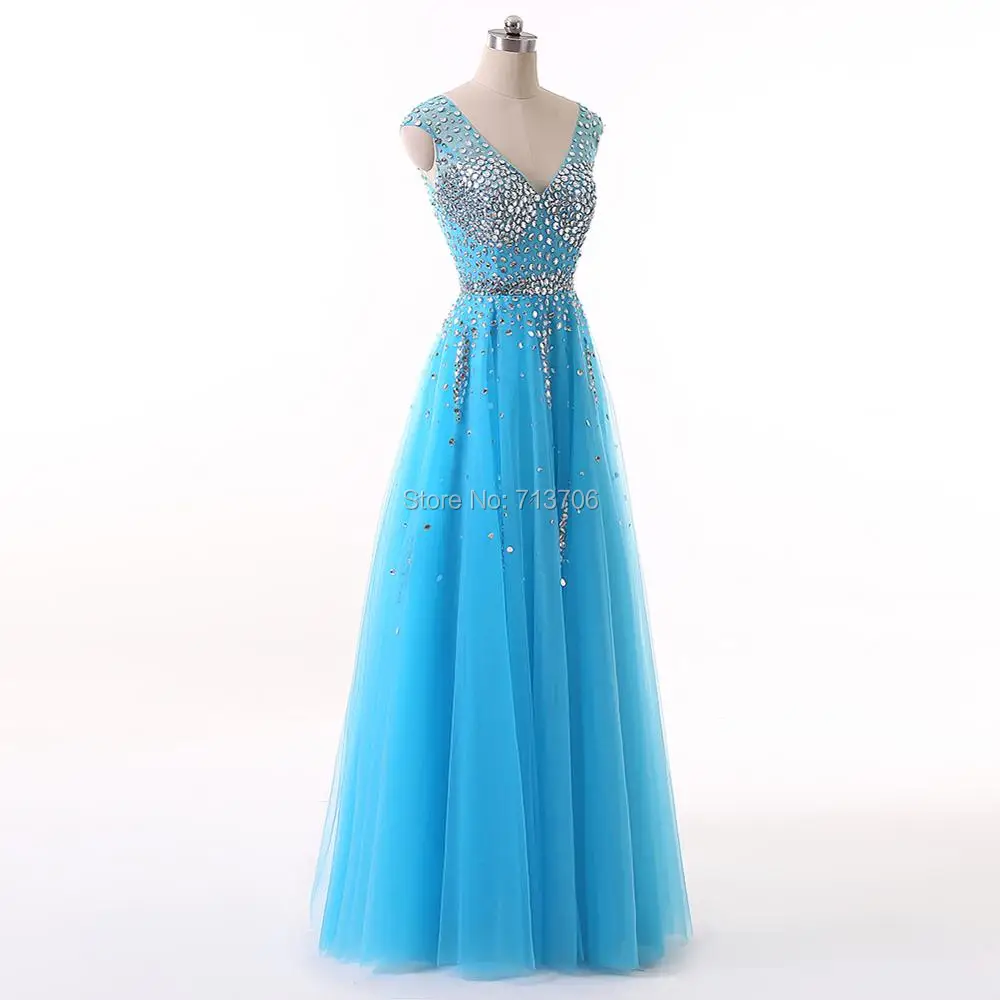 Menoqo Vestidos De Festa Prom Dresses 2017 V neck Sleeveless Tulle Crystal A-line Long Evening W1701167 | Свадьбы и торжества