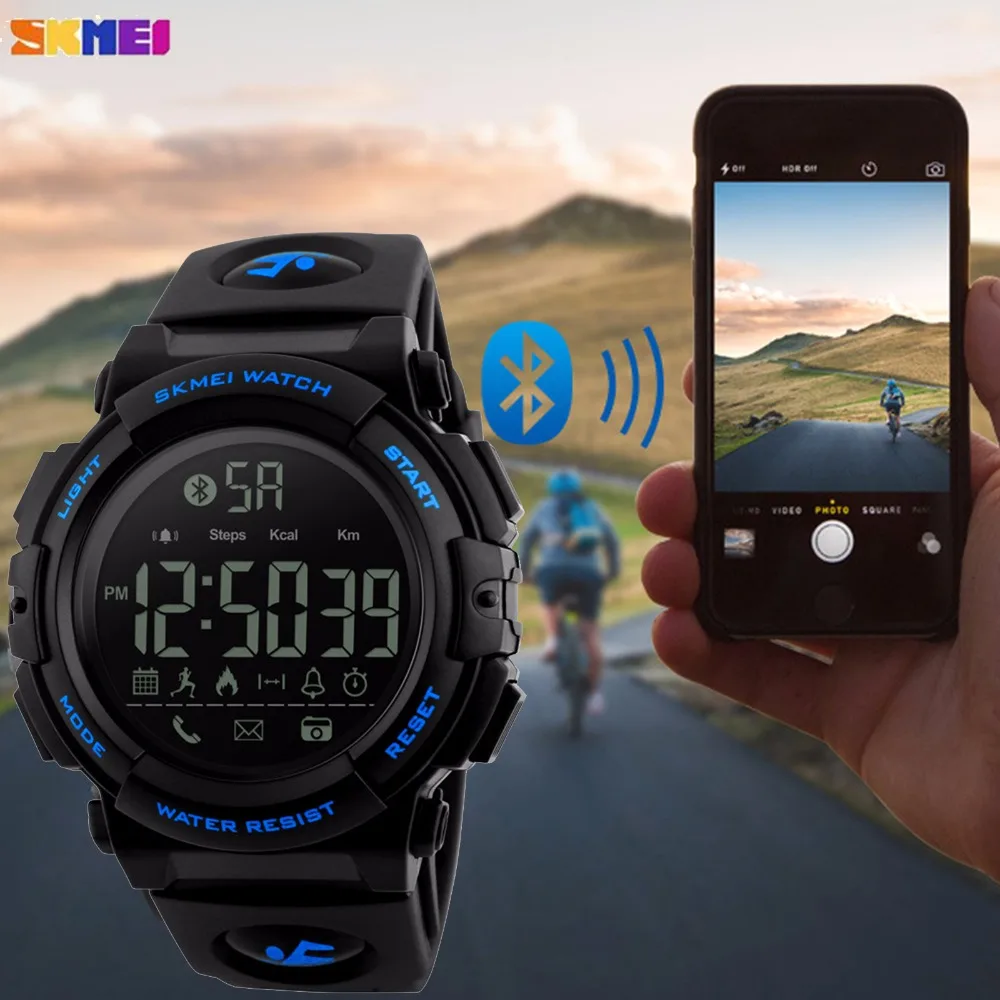SKMEI Мужские Спорт Смарт часы Шагомер удаленной Камера калорий Часы Bluetooth