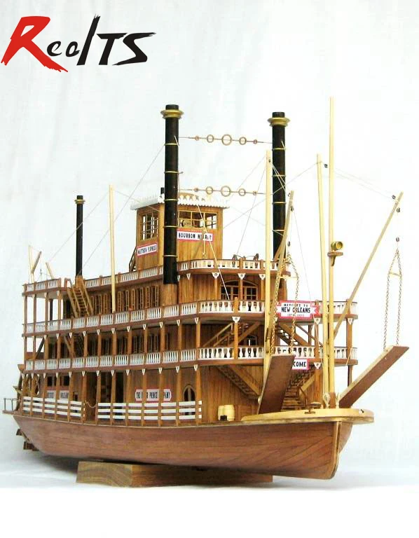 Scale wood boat 1/100 classic wooden steam-ship USS Mississippi 1870 model building kits