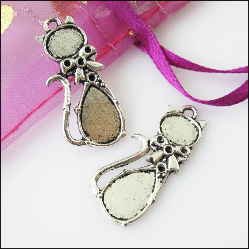 New 20Pcs Tibetan Silver Color Bow Animal Cat Charms Pendants 13x30mm | Украшения и аксессуары