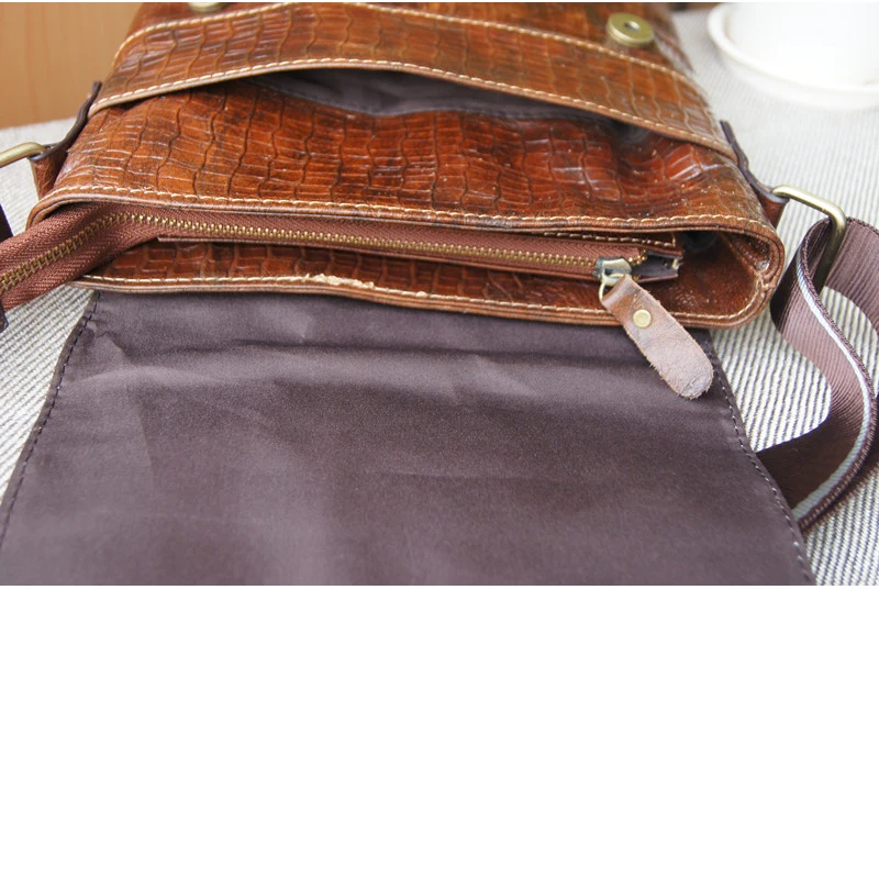 Мужской портфель из натуральной кожи с тиснением под крокодила|men shoulder bag|male