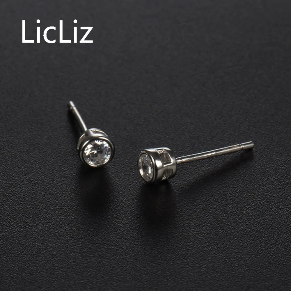 LicLiz 925 Sterling Silver Stud Earring for Women Fashion Round Tiny CZ Zircon Crystal Simple Design Jewelry LE0446 | Украшения и