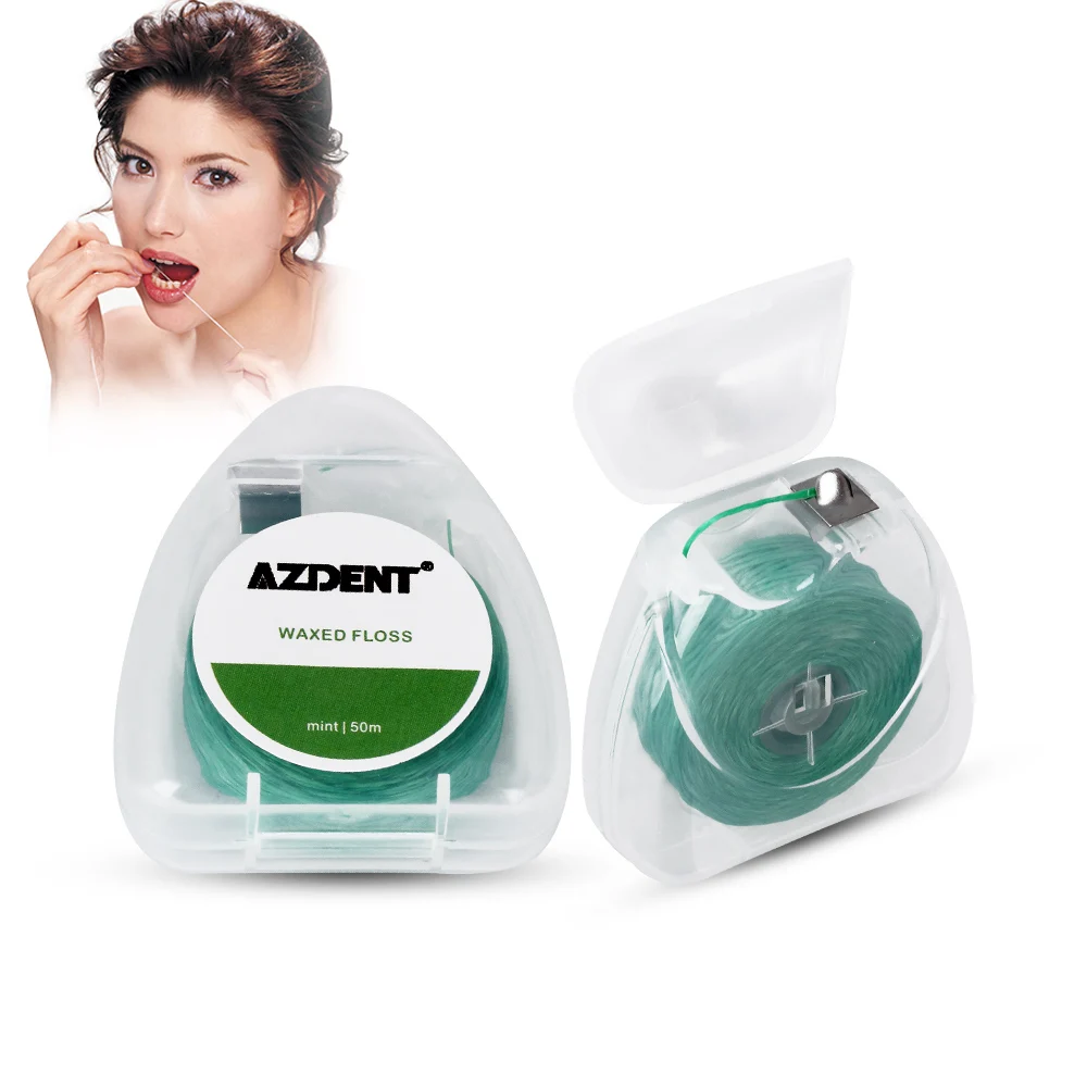

AZDENT 50M/ Spool Mint Flavor Waxed Dental Flosser Built-In Spool Wire Toothpick Dental Floss Replacement Core Interdental Brush
