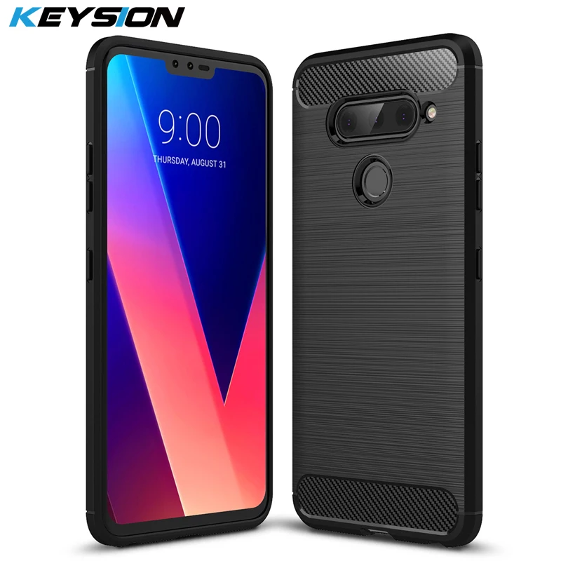 KEYSION чехол для телефона LG V40 ThinQ из углеродного волокна Мягкий ТПУ силиконовый