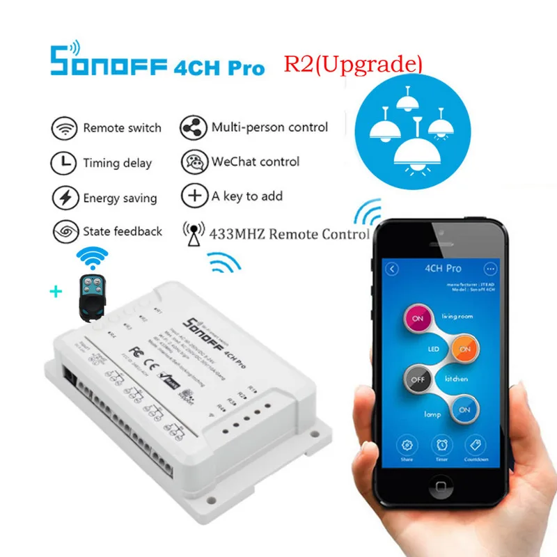 Беспроводной многоканальный Wi Fi переключатель SONOFF 4CH Pro R2 Модуль Автоматизации