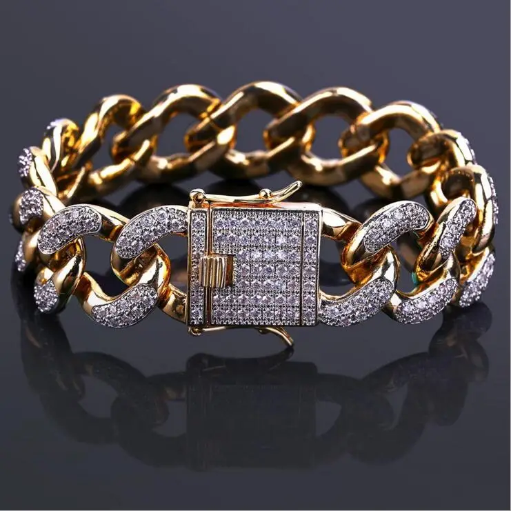 Браслет micro pave AAA + Sparking с фианитом широкий браслет золотого цвета в стиле хип хоп