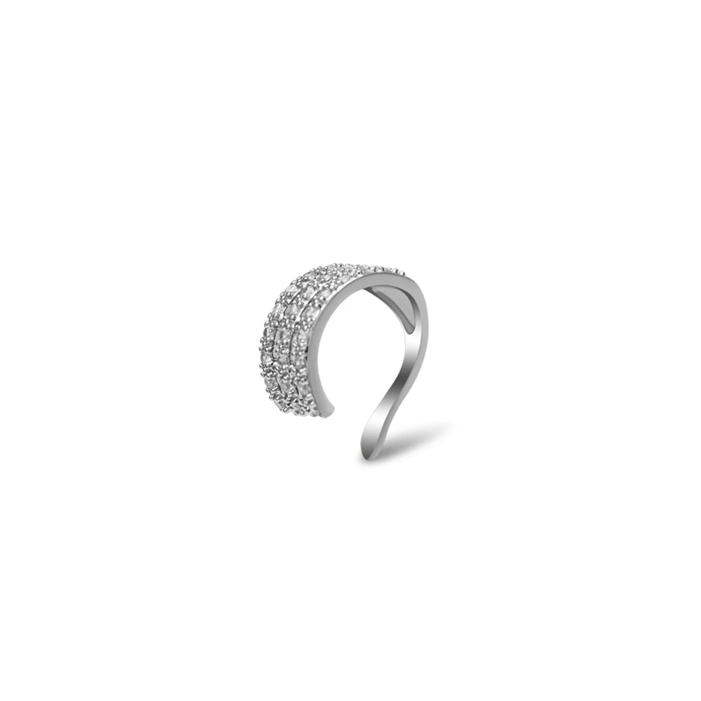 silver three rows Модные клипсы с кристаллами, без пирсинга, золотые, серебряные, поддельные серьги для ушей, Кафф для ушей, Кафф для ушей, серьги для женщин - Окраска металла: silver three rows