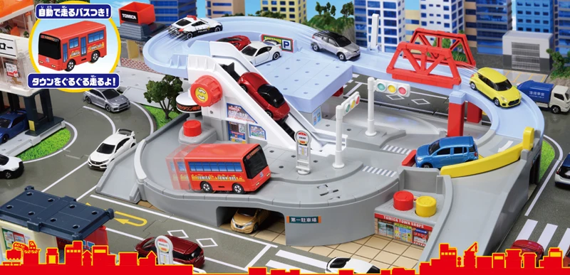 Такара Tomy Tomica мир вокруг прокатки автобусных городков автоматический игровой набор с 1 автомобилем давайте бегать с томикой! Круглый шина города