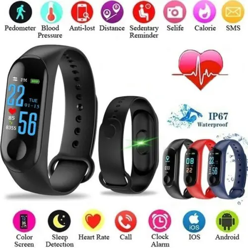 

Smart Band Watch Bracelet Wristband Fitness Tracker Blood Pressure Heart Rate M3