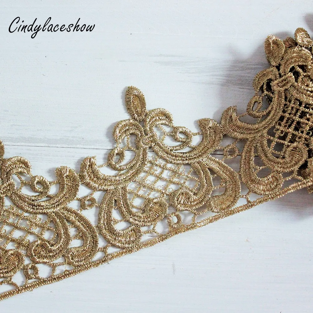 1yd 9 см широкая винтажная Золотая Водорастворимая вышитая Корона Цветочная