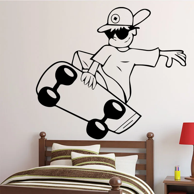

Skater Boy Pattern Wall Sticker for Boys Bedroom Decoration Removeable Vinyl Accessories Waterproof Wall Decal Poster