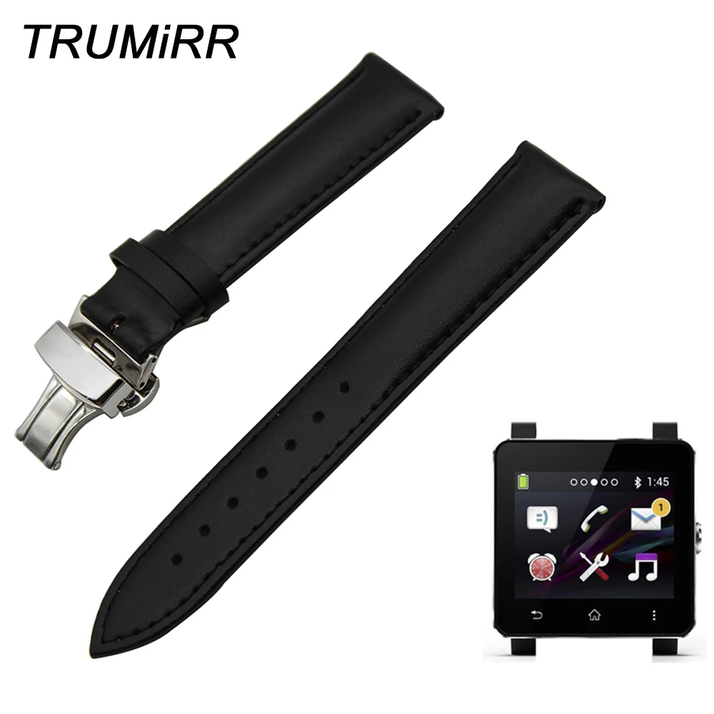 

24mm Genuine Leather Watchband + Tool for Sony Smartwatch 2 SW2 Watch Band Butterfly Clasp Strap Wrist Belt Bracelet Black Brown