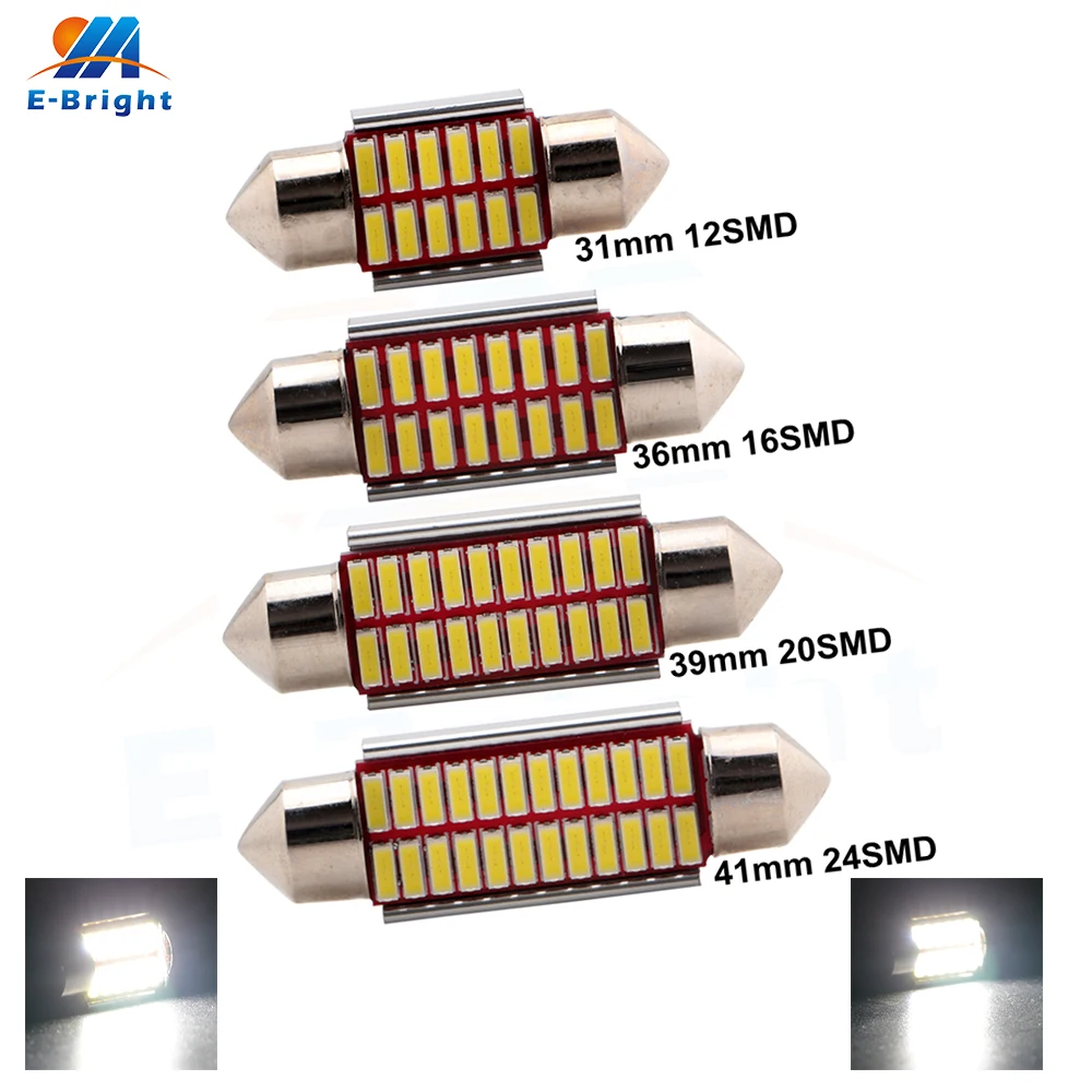 10 шт. дневные ходовые огни 12 V Белый C5W Canbus 31 мм 36 мм/39 мм/41 мм 4014 12/16/20/24SMD светодиодные гирлянды лампы двери автомобиля чтения Потолочные плафоны