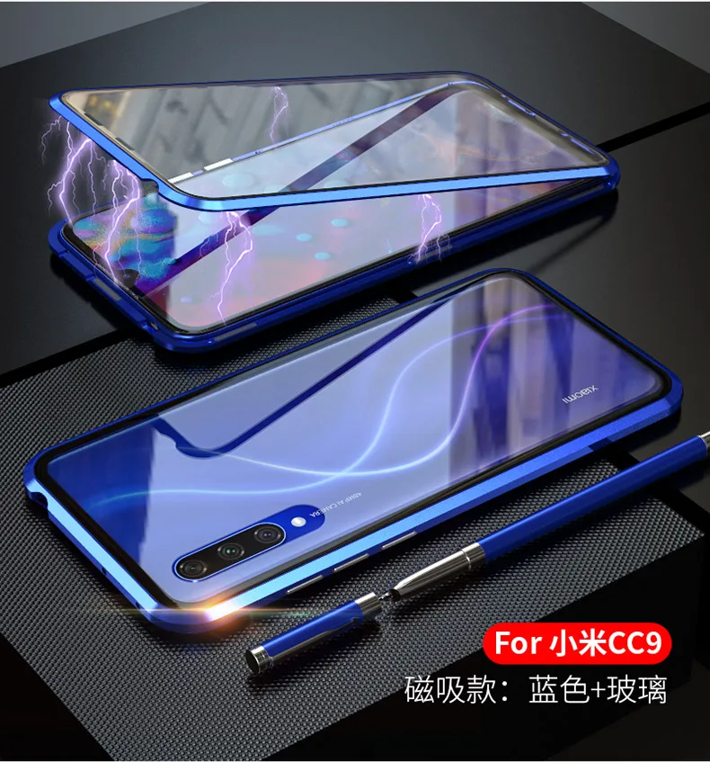 Передняя Задняя стеклянная Магнитная крышка для Xiaomi A3 Lite чехол Прозрачный Роскошный Алюминиевый металлический магнит чехол 360 полная защита