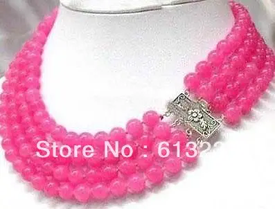 Мода очаровательная 4 Ряда натуральный камень 8 мм розовый нефрит