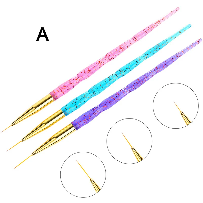 A 3pcs Nail Art Liner Brush Gel Painting Pen Plastic for DIY Nails MH88 - Color: A