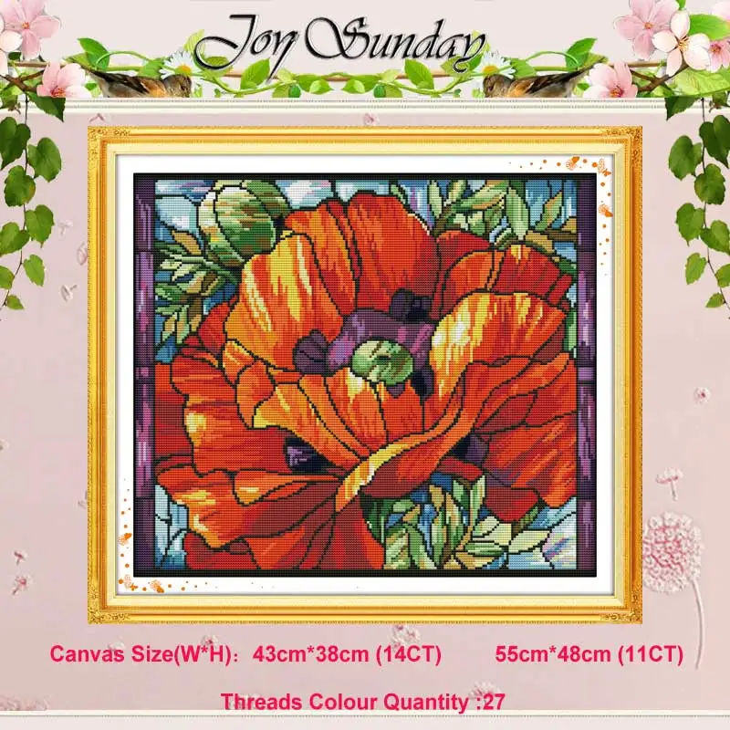 Poppy (6) Poppy Sunflower vase basket counted 11CT 14CT Cross Stitch Set DIY DMC flower Cross-stitch Kit Embroidery Needlework Home Decor - Цвет: Poppy (6)