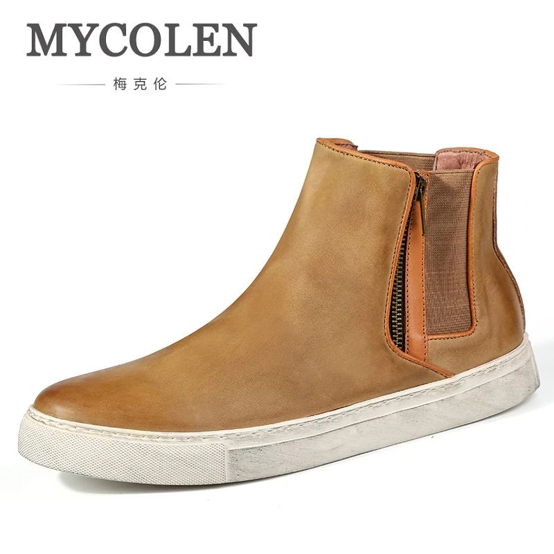 MYCOLEN/обувь из натуральной кожи; модные брендовые мужские короткие ботинки; мужские ботинки «Челси» без шнуровки; теплые зимние мужские ботинки