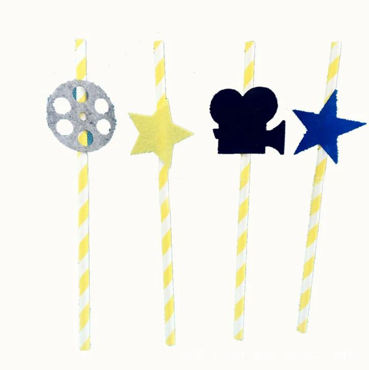 10 Pcs Kawaii Hollywood Movie Party Paper Straws Decoration Supplies Toys for Children Disposable Tableware | Дом и сад