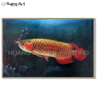 new style high quality red fish animals swim in the sea painting hand painted realistically gold arowana oil painting for decor