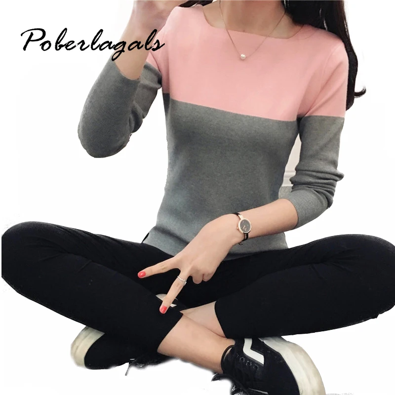 Высокий эластичный мягкий вязаный свитер для женщин 2016 весна осень сплит женские