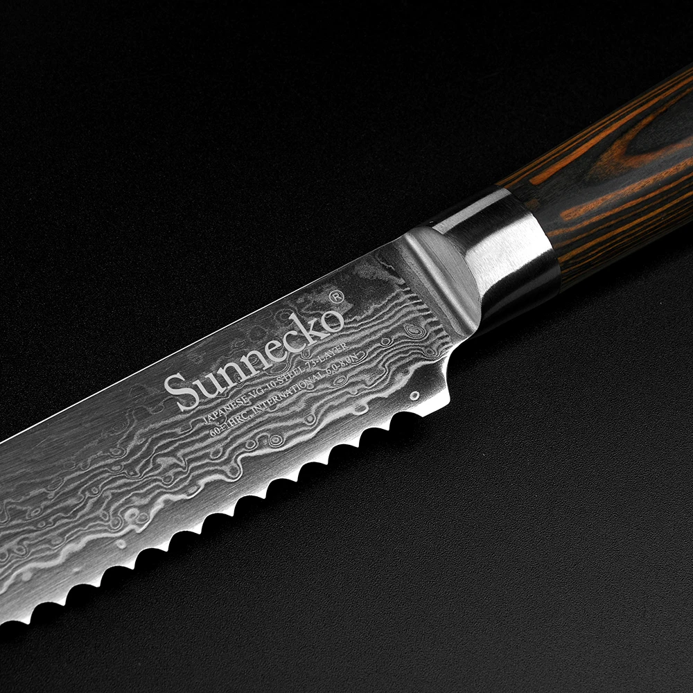 Sunnecko 8 дюймов нож для выпечки хлеба дамасское лезвие кухонные ножи острый