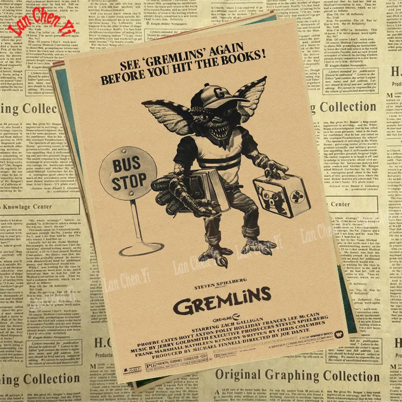 Белый Gremlins Фэнтези фильм ужасов крафт бумага Плакат кафе высокое качество печати рисунок ядро декоративная живопись - Цвет: Белый