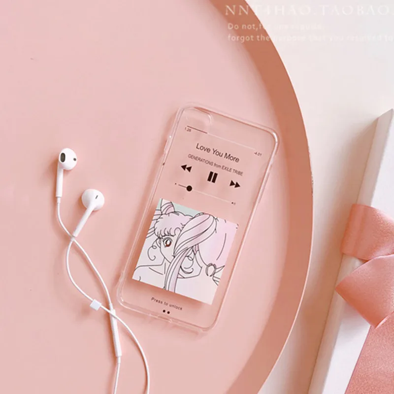 Плеер Сейлор Мун Kawaii чехол для iPhone X XS прозрачные чехлы 7 6 6s 8 Plus Мягкий симпатичный